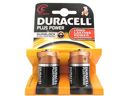 Pila Batteria Duracell Alkaline LR14 MN1400 Plus Tipo Torcia C 1,5V Confezione Da 2 Pile