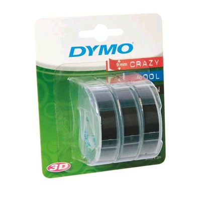 DYMO 3D BLISTER 3 NASTRI PER ETICHETTE A RILIEVO IN VINILE ADESIVO 9MMx3MT COLORE NERO STAMPA BIANCO