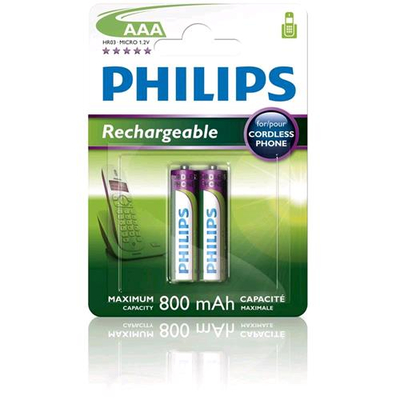 PHILIPS R03B2A80/10 BLISTER 2 BATTERIE RICARICABILI MINI STILO AAA NI-MH 800 Mah 1.2V