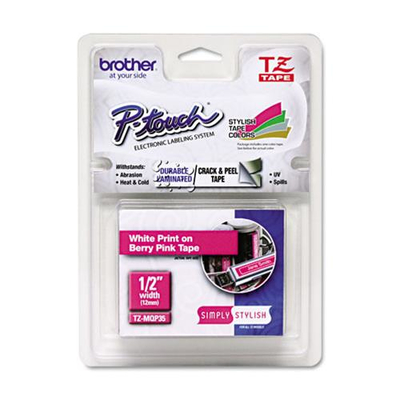 BROTHER LAMINATO OPACO DA 12 MM (5M) BIANCO/ROSA SHOCKING