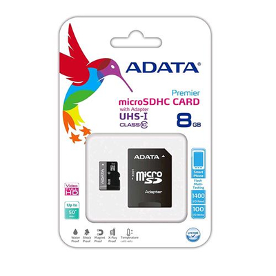 ADATA AUSDH8GUICL10 MICRO SD HC 8GB CLASSE 10 CON ADATTATORE SD